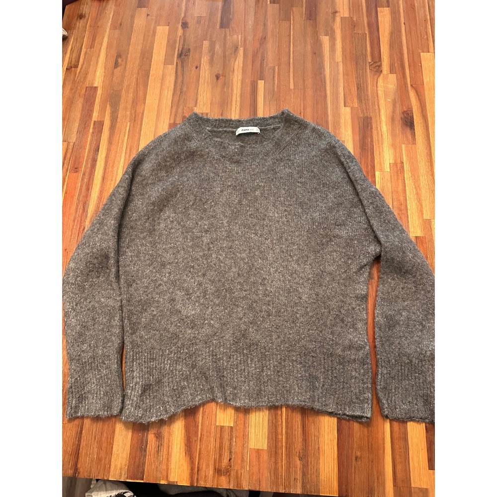 Zara Knit Sweater Womens Small Grey Excellent Fuzzy Drop Shoulder Pullover